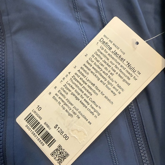 Lululemon Define Jacket Nulu Brillant Blue- Size 10 NWT - Picture 4 of 5